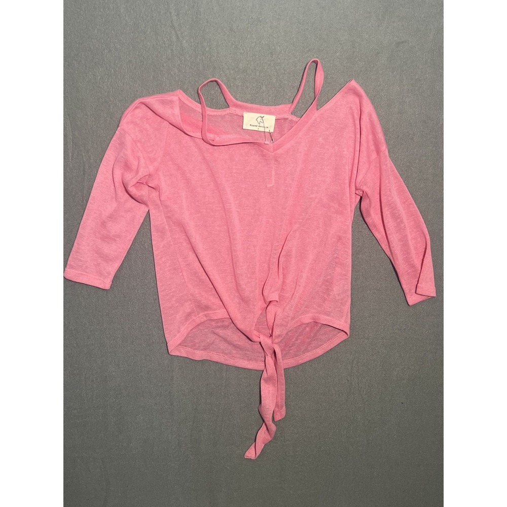Hyped Unicorn Women's Pink Cold Shoulder Tie Front Top Blouse Size S‎